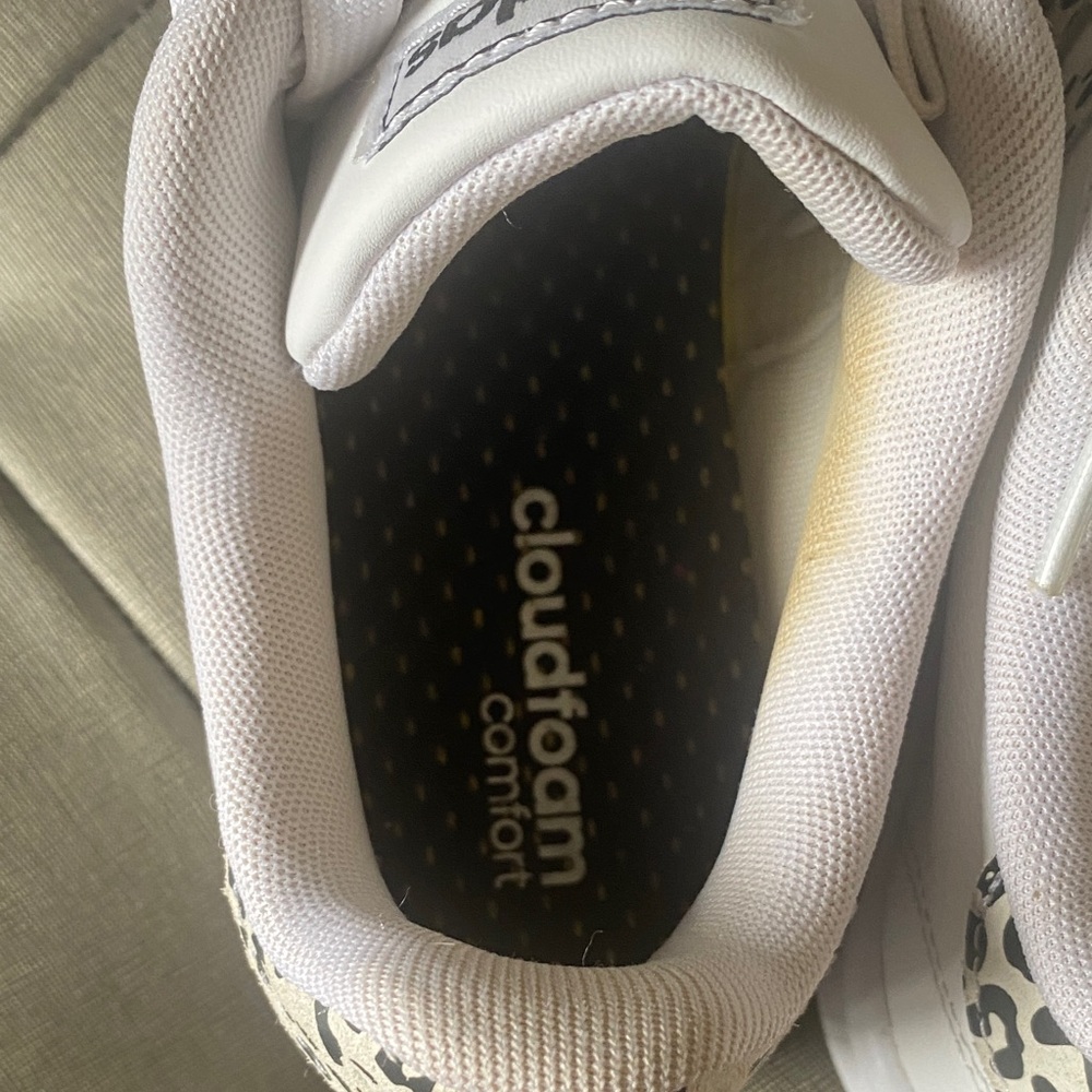 Adidas White and Black w/Leopard print Classic Sneakers EUC - Picture 4 of 8